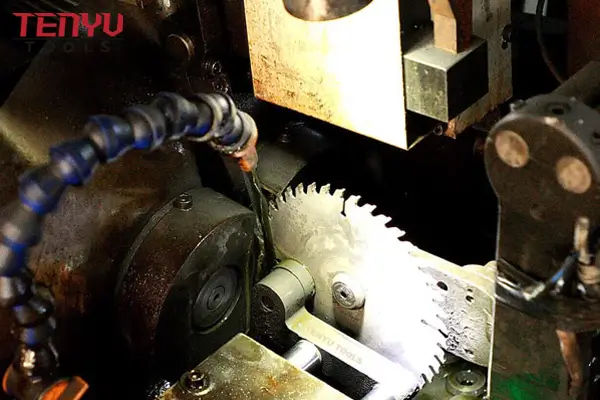 Factory floor showing precision manufacturing of circular saw blades