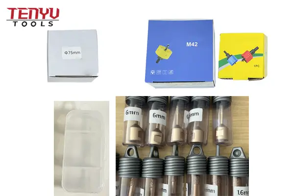 Custom branded hole saws with laser etching and color packaging