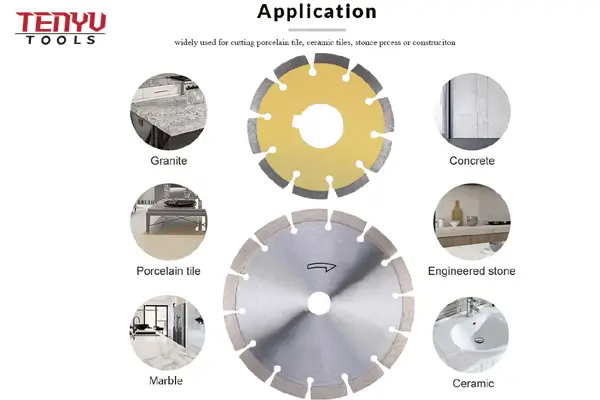 Assortment of diamond saw blades for concrete, stone, and tile