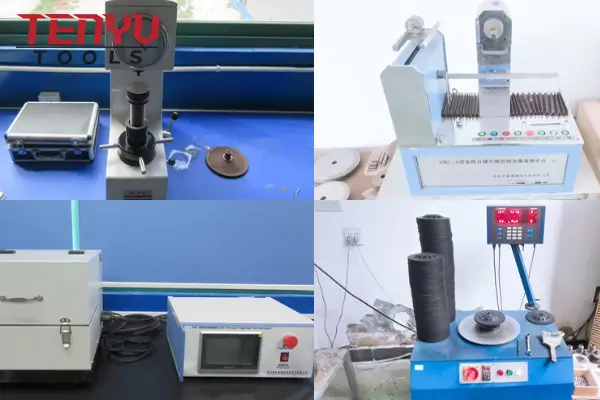 Quality control technician using digital tools to inspect saw blade run-out