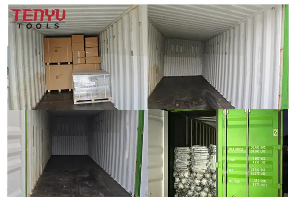 Container being loaded with grinding wheels for international export