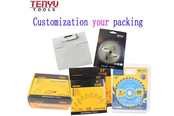 Retail ready double blister saw blade packaging with material icons