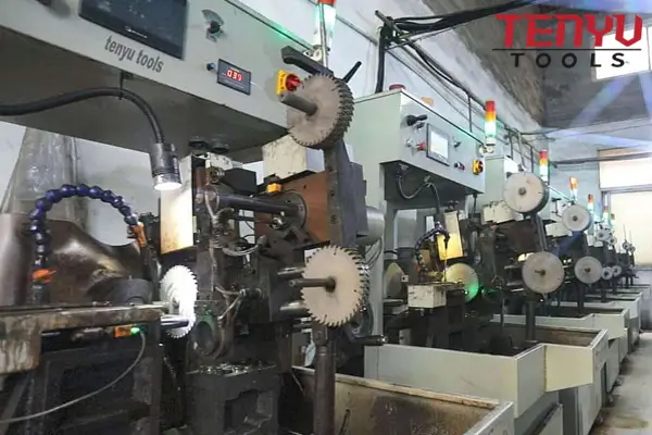 Precision industrial carbide saw blades on production line at Tenyu factory