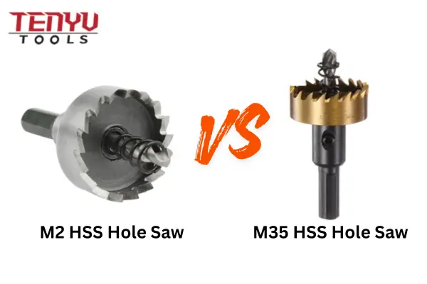 Close-up view of HSS steel material and hole saw teeth