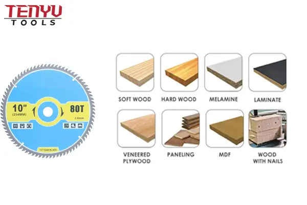 Assortment of circular saw blades for different wood types and applications