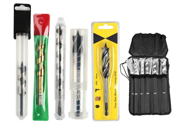 Custom branded packaging line with finished drill bits and shipping containers