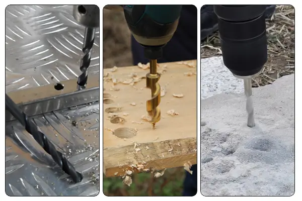 Different types of drill bits for metal wood masonry and larger hole drilling
