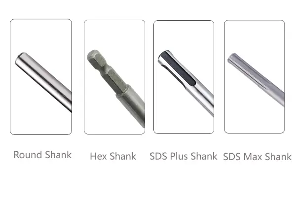 Comparison of straight shank, hex shank, SDS Plus, and SDS Max masonry bits