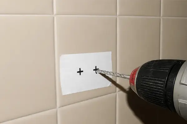 Drilling ceramic tile with a masonry bit using masking tape for grip